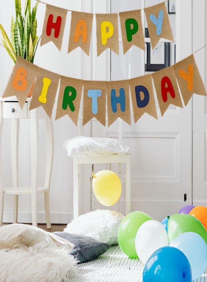 CROWNOS Burlap Rainbow Happy Birthday Banner Sign Garland, Prestrung, Colorful Kids Happy Birthday Party Decorations - Image 5